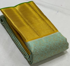 SEA GREEN/MUSTARD YELLOW  BORDER COMBITION PURE KANCHI SILK SAREE