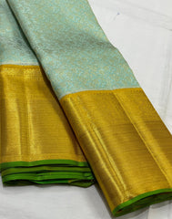 SEA GREEN/MUSTARD YELLOW  BORDER COMBITION PURE KANCHI SILK SAREE