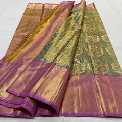 LITE SEA GREEN/LAVENDER BORDER COMBITION PURE KANCHI SILK SAREE