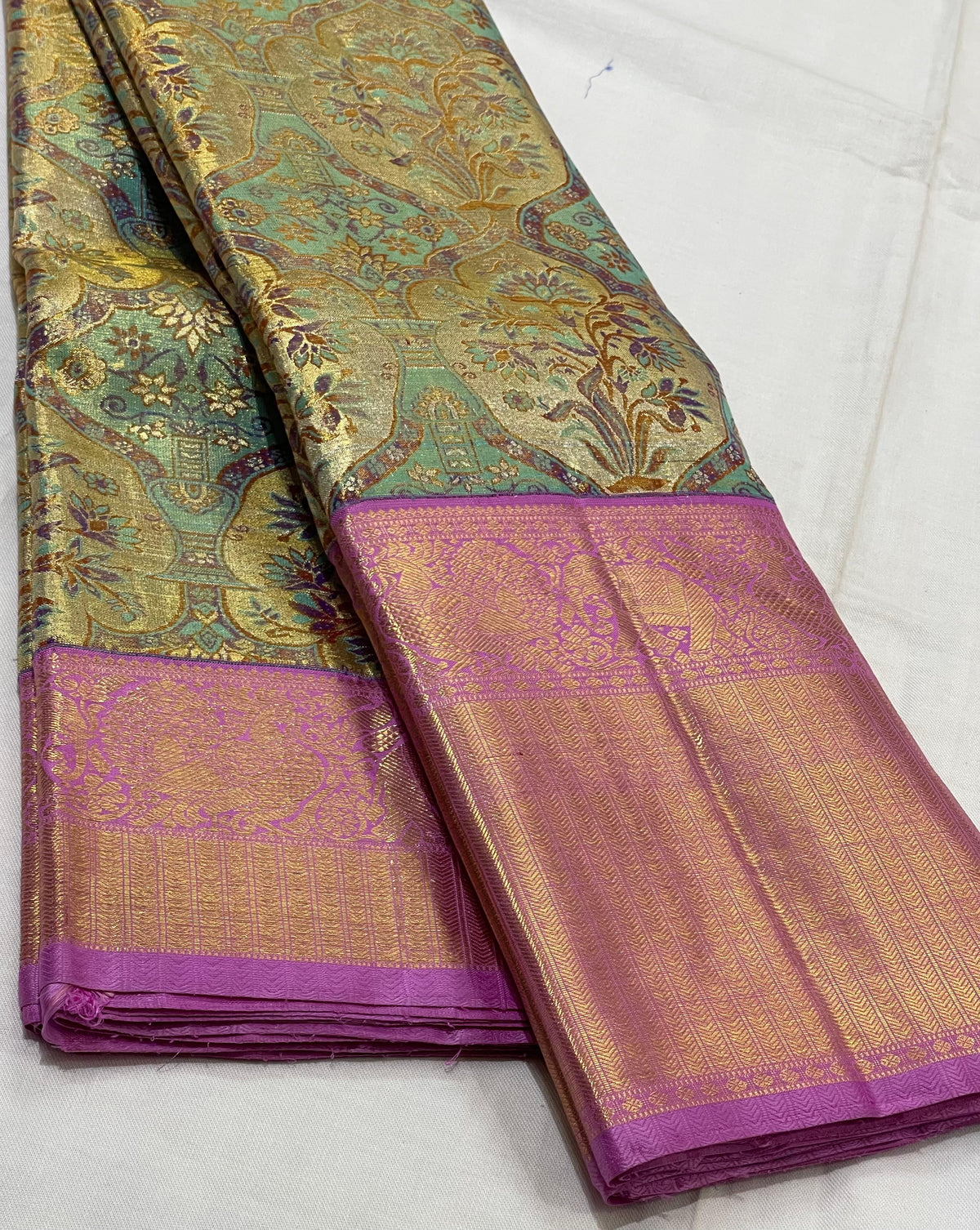 LITE SEA GREEN/LAVENDER BORDER COMBITION PURE KANCHI SILK SAREE