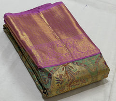 LITE SEA GREEN/LAVENDER BORDER COMBITION PURE KANCHI SILK SAREE