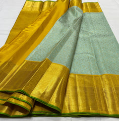 SEA GREEN/MUSTARD YELLOW  BORDER COMBITION PURE KANCHI SILK SAREE