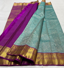 LITE BLUE/PURPLE BORDER COMBITION PURE KANCHI SILK SAREE