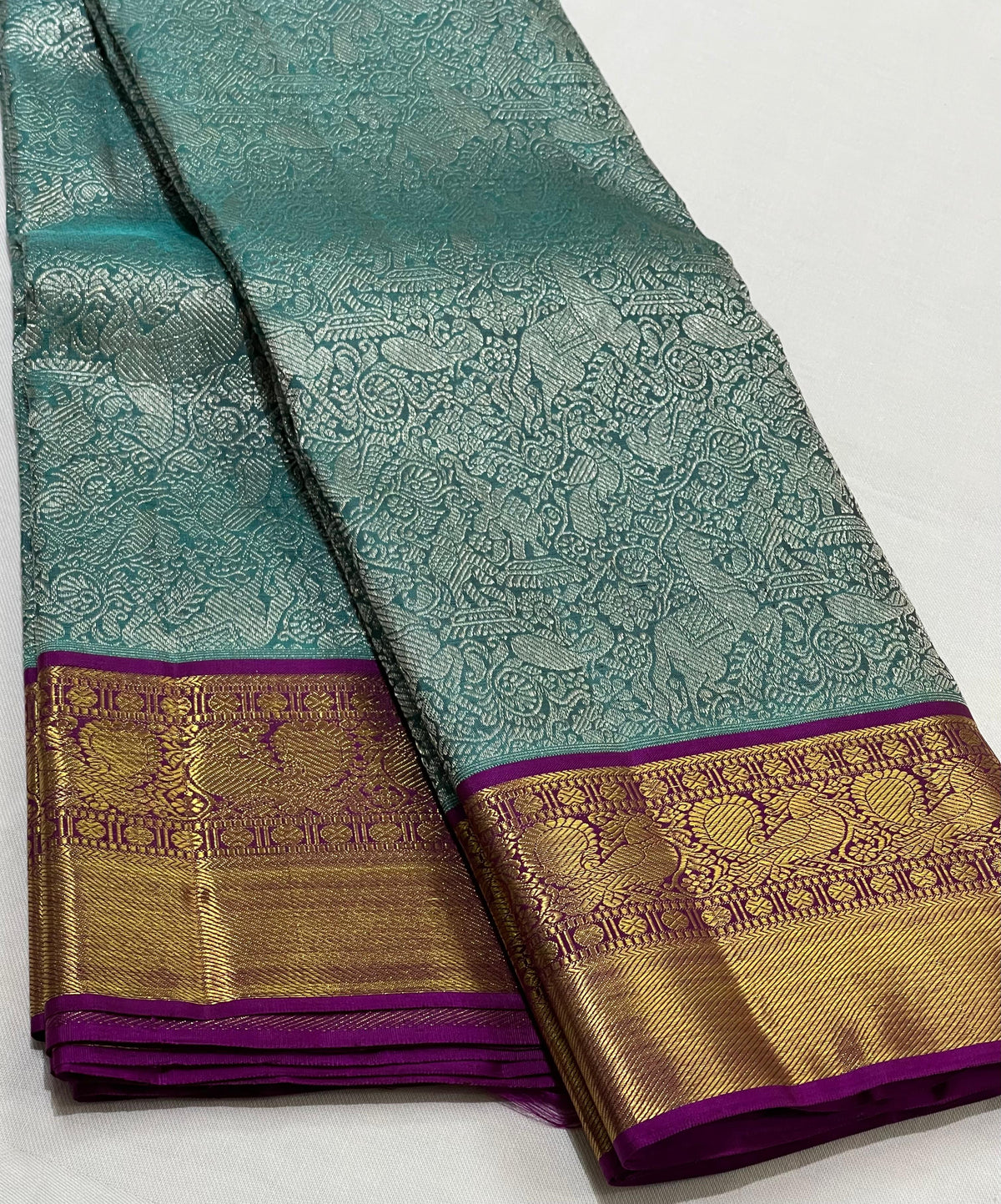 LITE BLUE/PURPLE BORDER COMBITION PURE KANCHI SILK SAREE