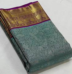 LITE BLUE/PURPLE BORDER COMBITION PURE KANCHI SILK SAREE