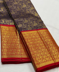 NAVY BLUE/RED BORDER COMBITION PURE KANCHI SILK SAREE