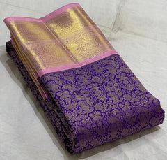 VOILET/LILAC BORDER COMBITION PURE KANCHI SILK SAREE