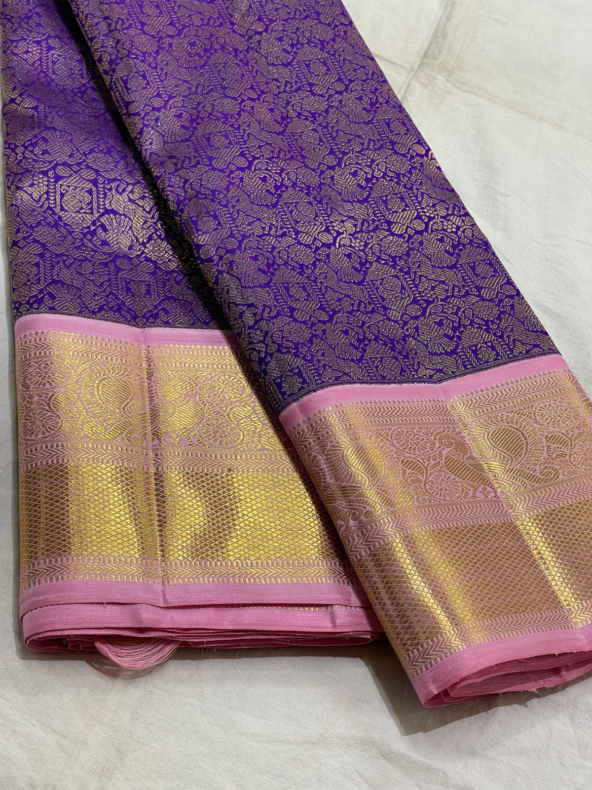 VOILET/LILAC BORDER COMBITION PURE KANCHI SILK SAREE