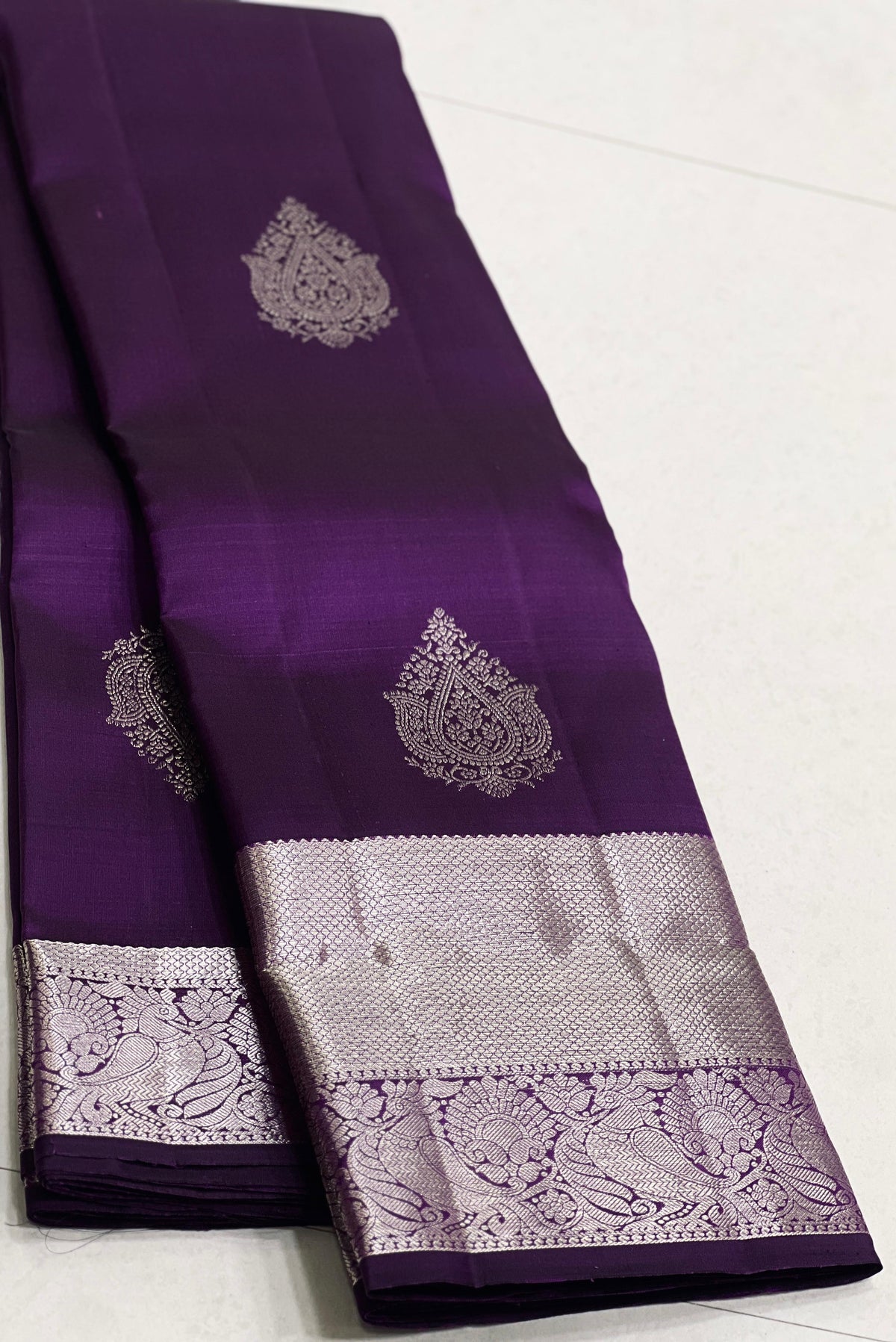 PURPLE BORDER COMBITION PURE KANCHI SILK SAREE