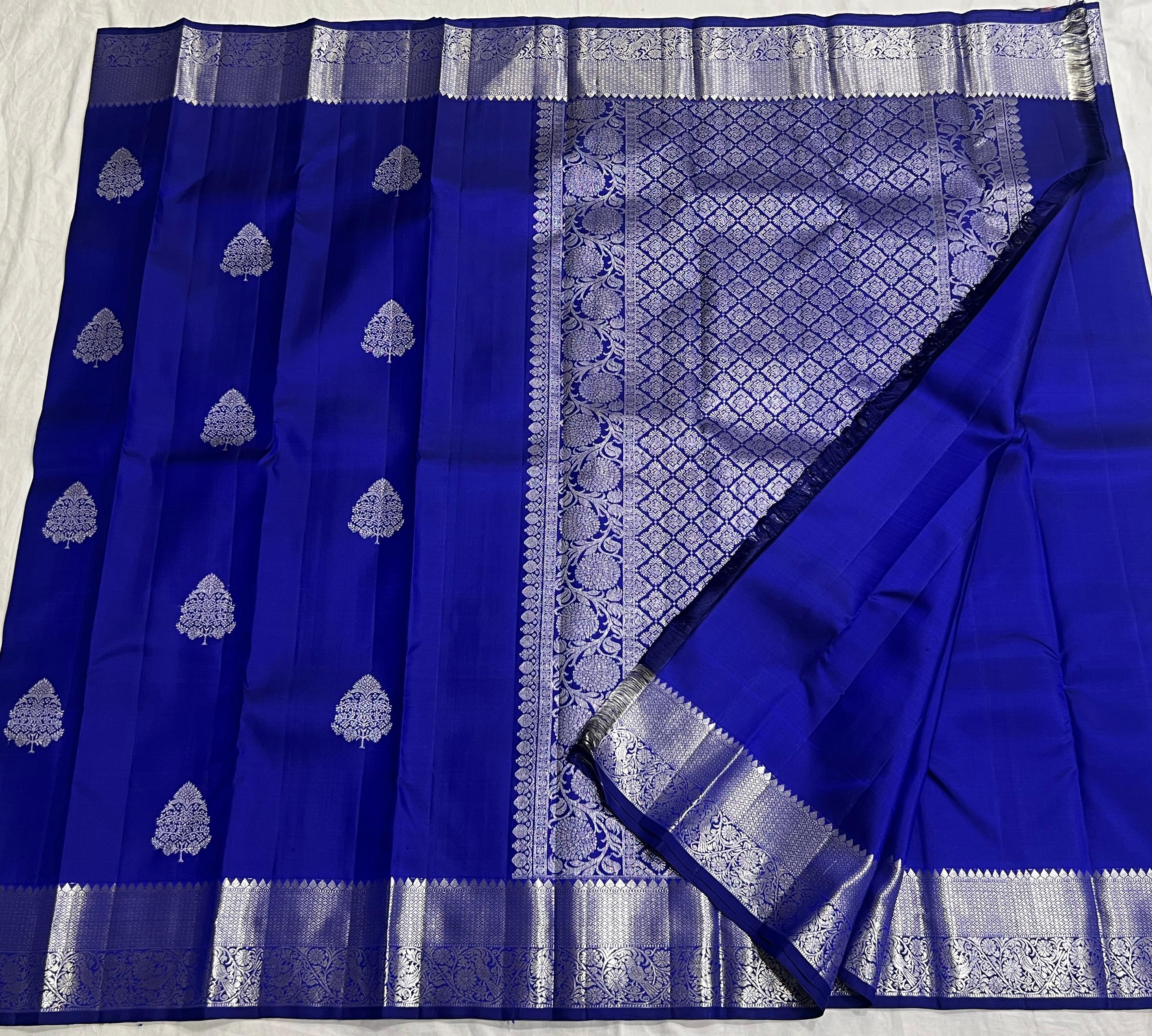 ROYAL BLUE  BORDER COMBITION PURE KANCHI SILK SAREE