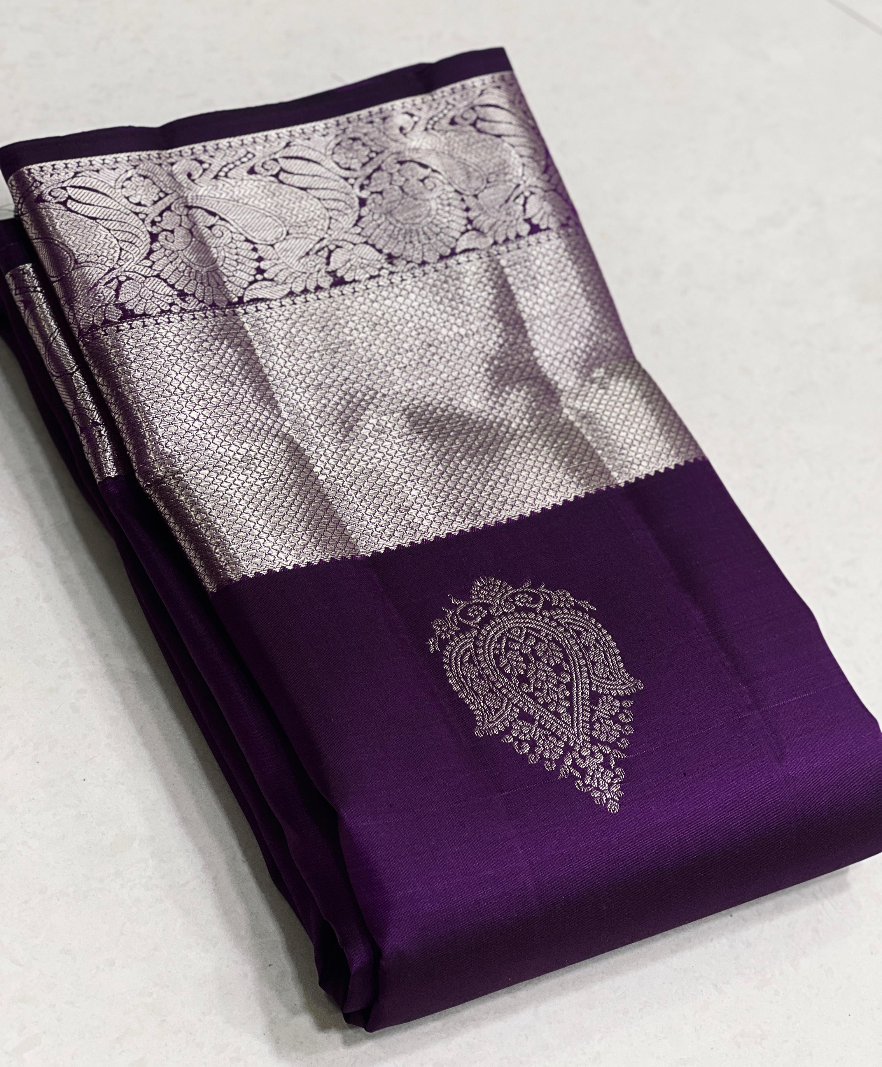 PURPLE BORDER COMBITION PURE KANCHI SILK SAREE