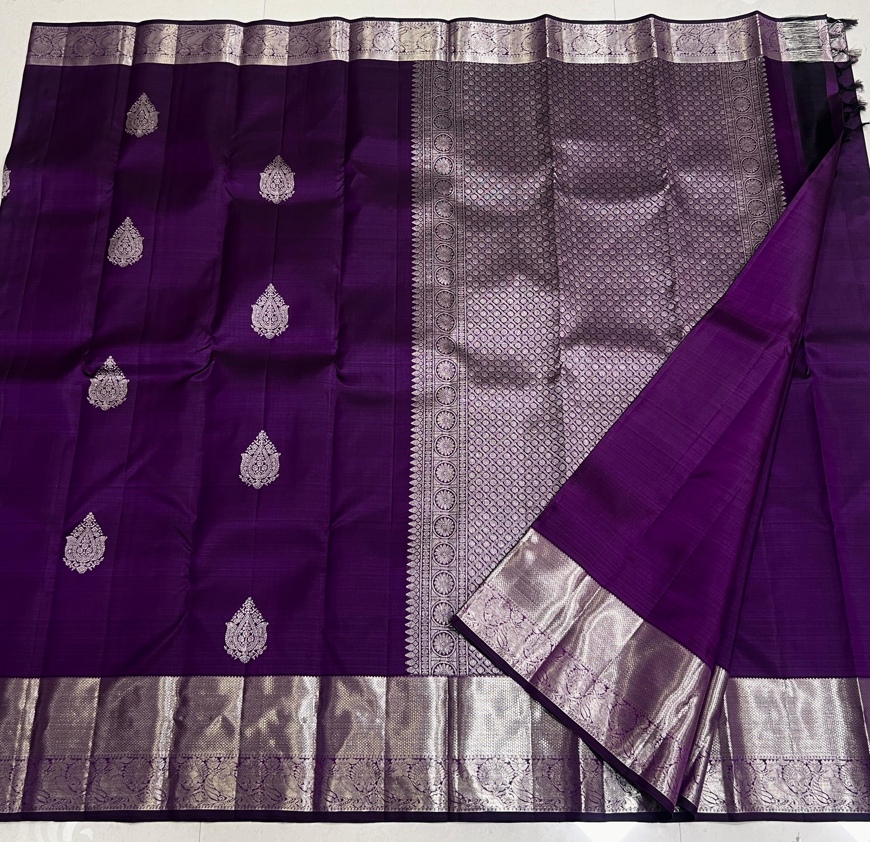 PURPLE BORDER COMBITION PURE KANCHI SILK SAREE