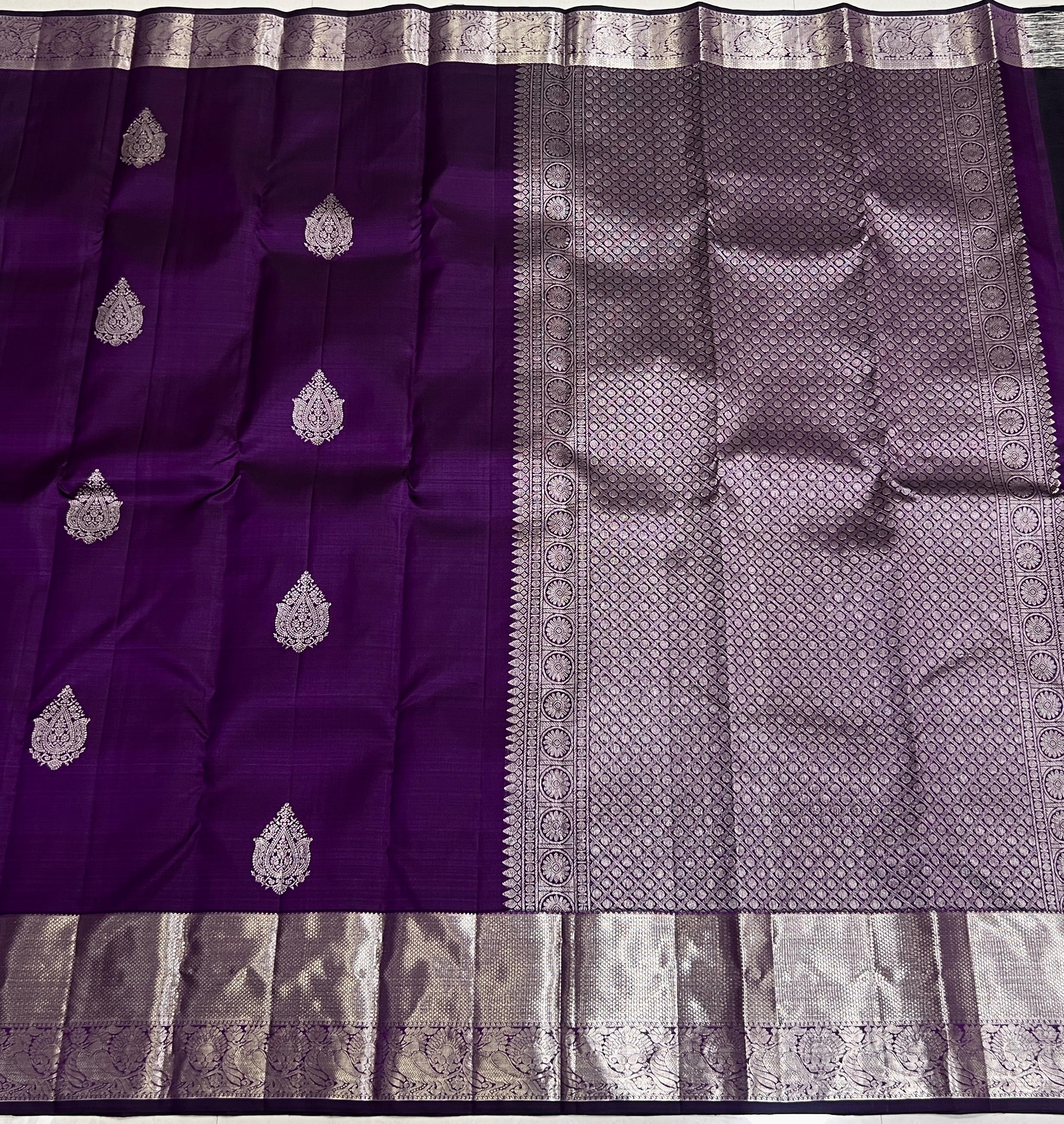 PURPLE BORDER COMBITION PURE KANCHI SILK SAREE