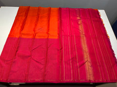 MAGENTA PINK/LITE ORANGE  COLOUR  ZARI BORDER COMBITION PURE KANCHI SILK SAREE