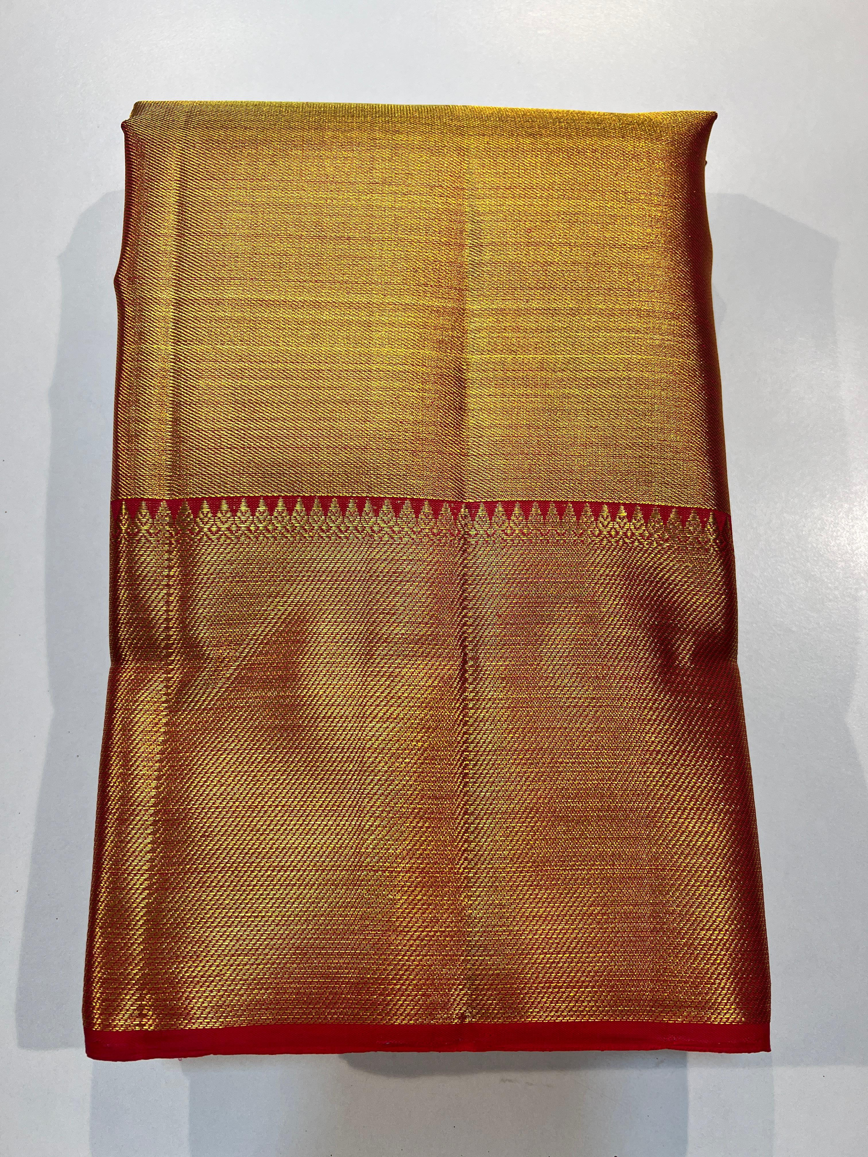 GOLD/RED  BORDER COMBITION PURE KANCHI SILK SAREE