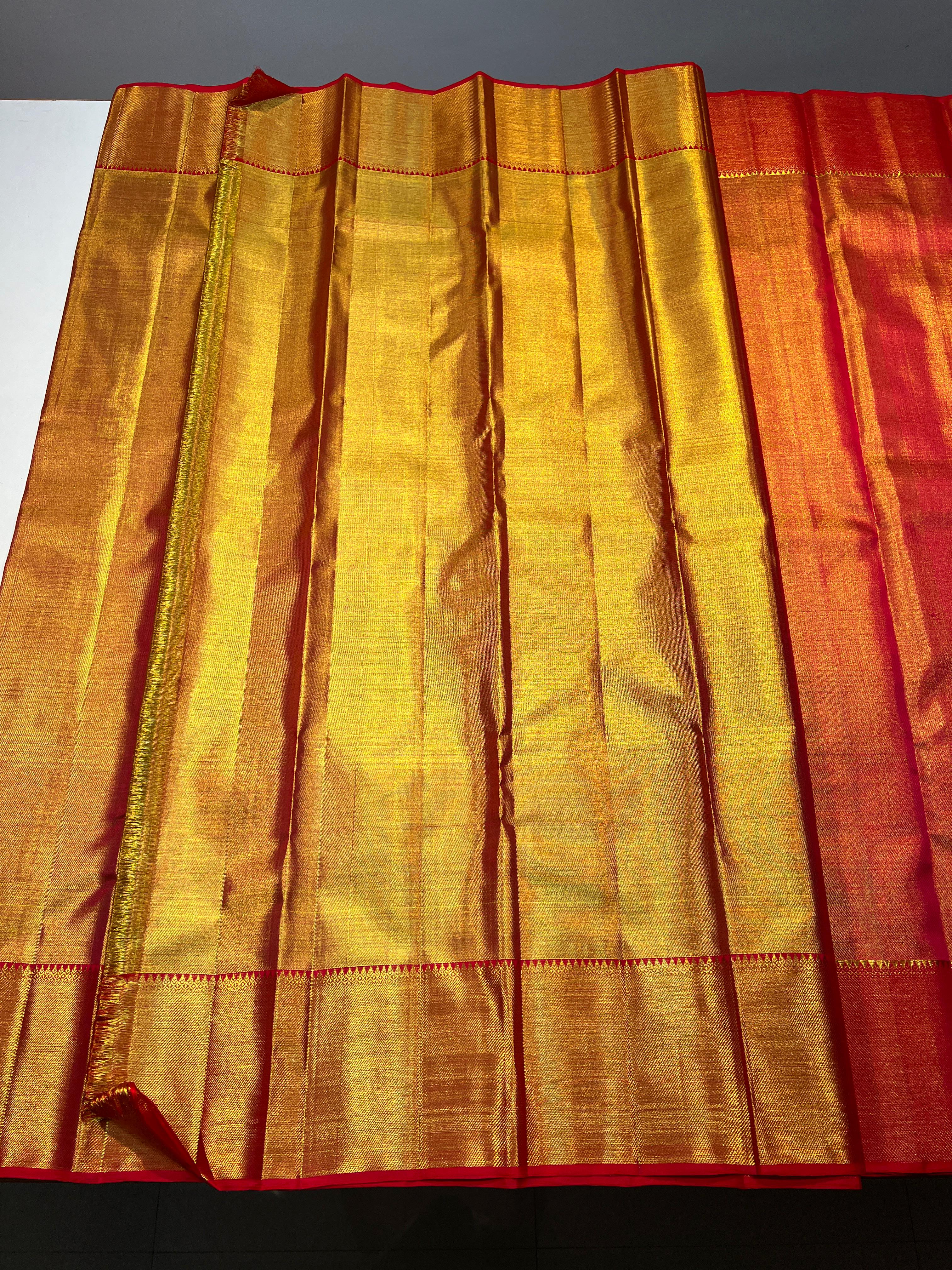 GOLD/RED  BORDER COMBITION PURE KANCHI SILK SAREE