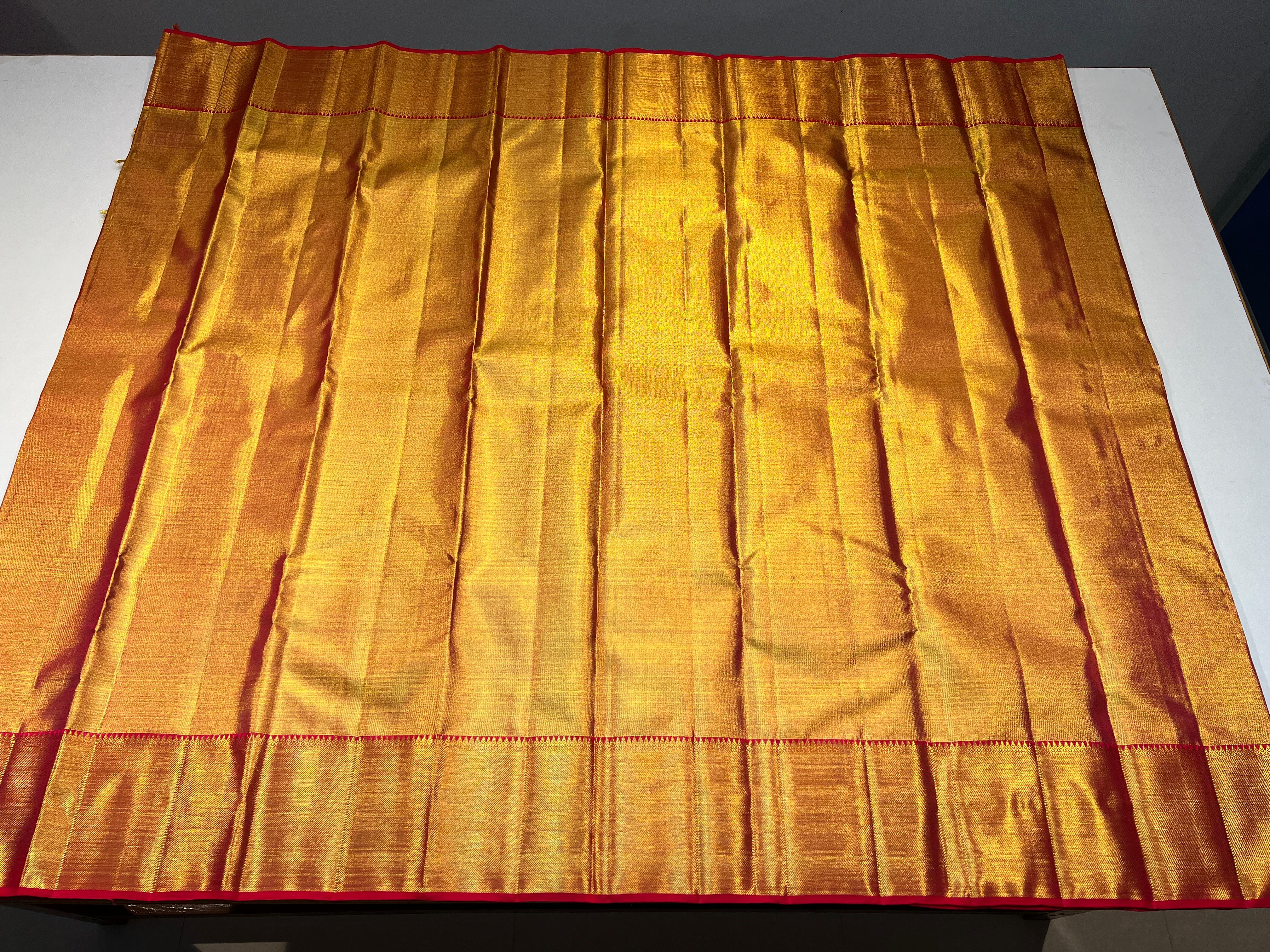 GOLD/RED  BORDER COMBITION PURE KANCHI SILK SAREE