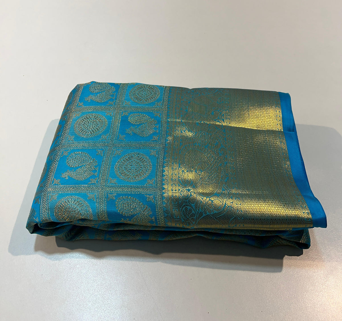 RAMA BLUE  BORDER COMBITION PURE KANCHI SILK SAREE