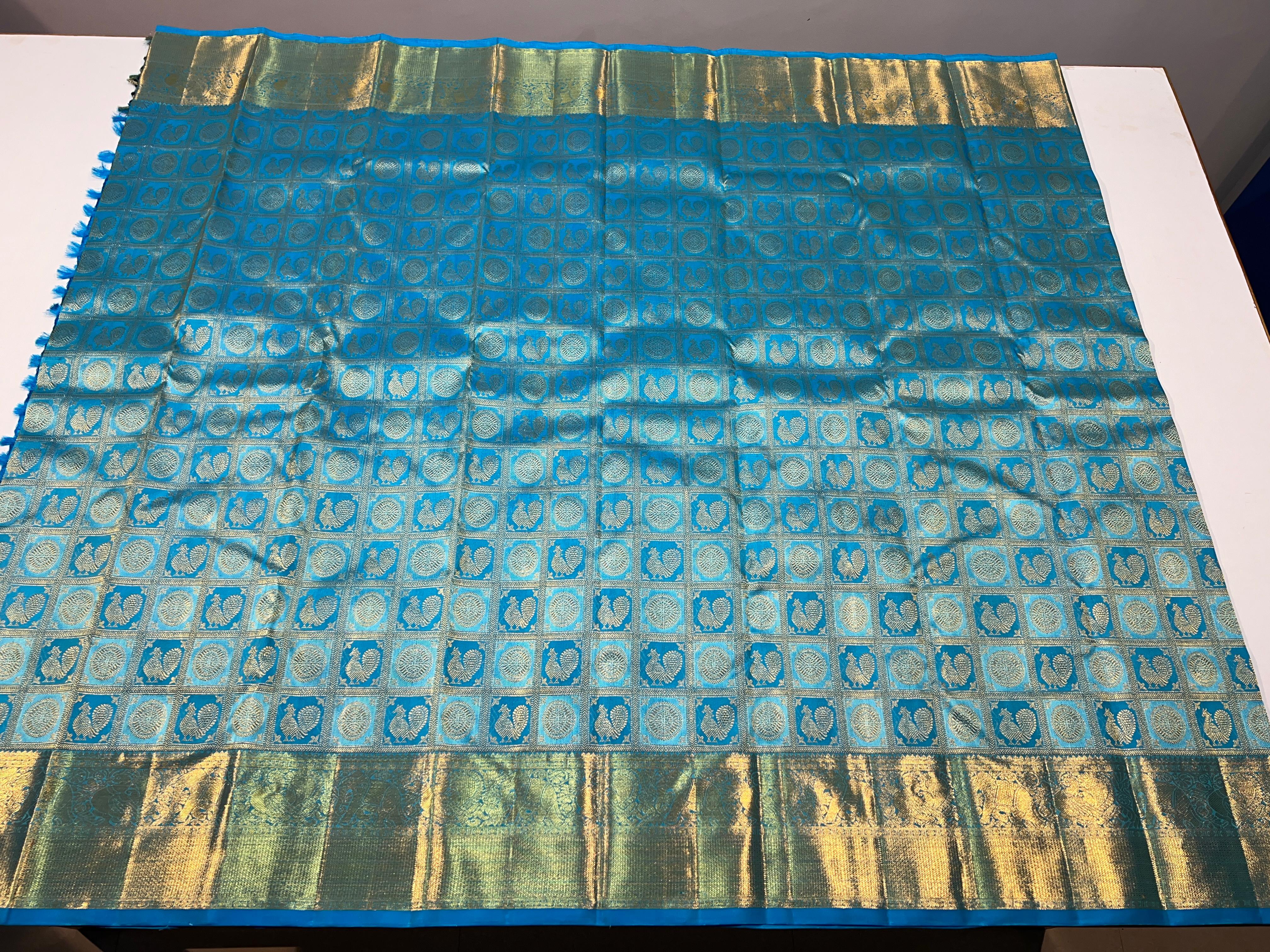 RAMA BLUE  BORDER COMBITION PURE KANCHI SILK SAREE