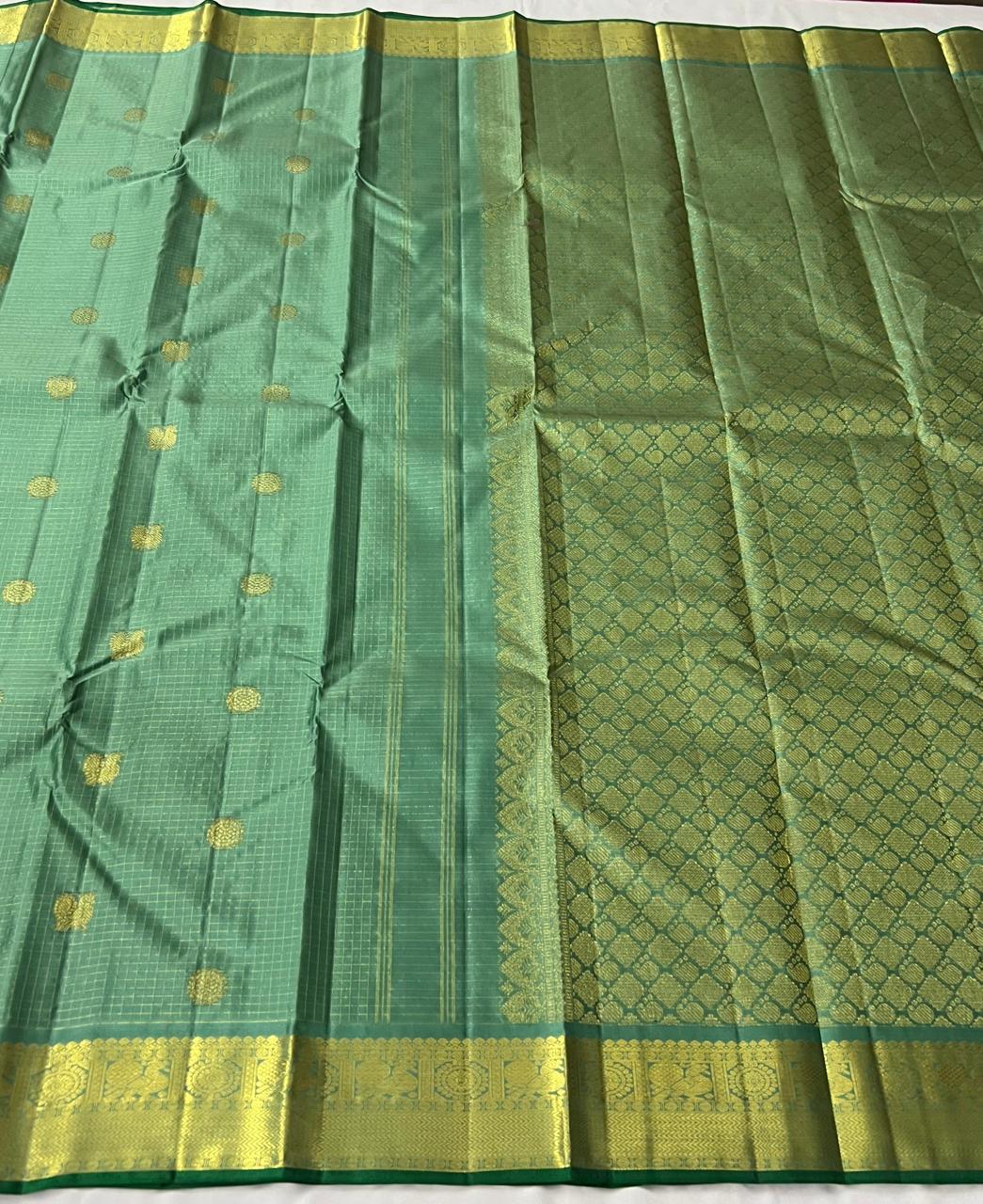 LITE GREEN BORDER COMBITION PURE KANCHI SILK SAREE