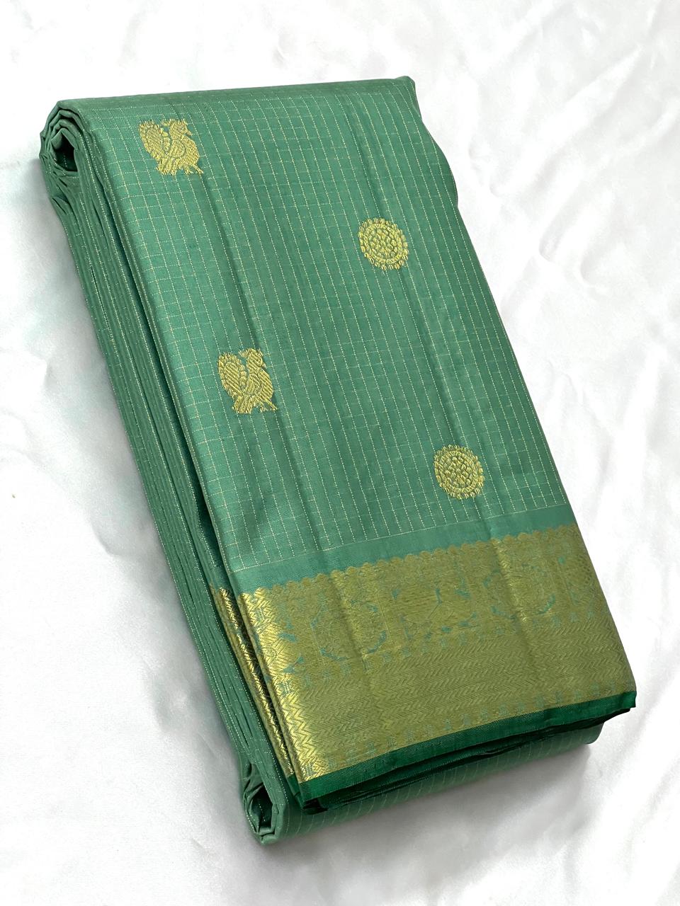 LITE GREEN BORDER COMBITION PURE KANCHI SILK SAREE