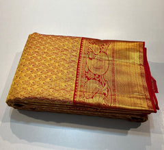 GOLD & RED ZARI KANCHIPURAM SLIK SAREE