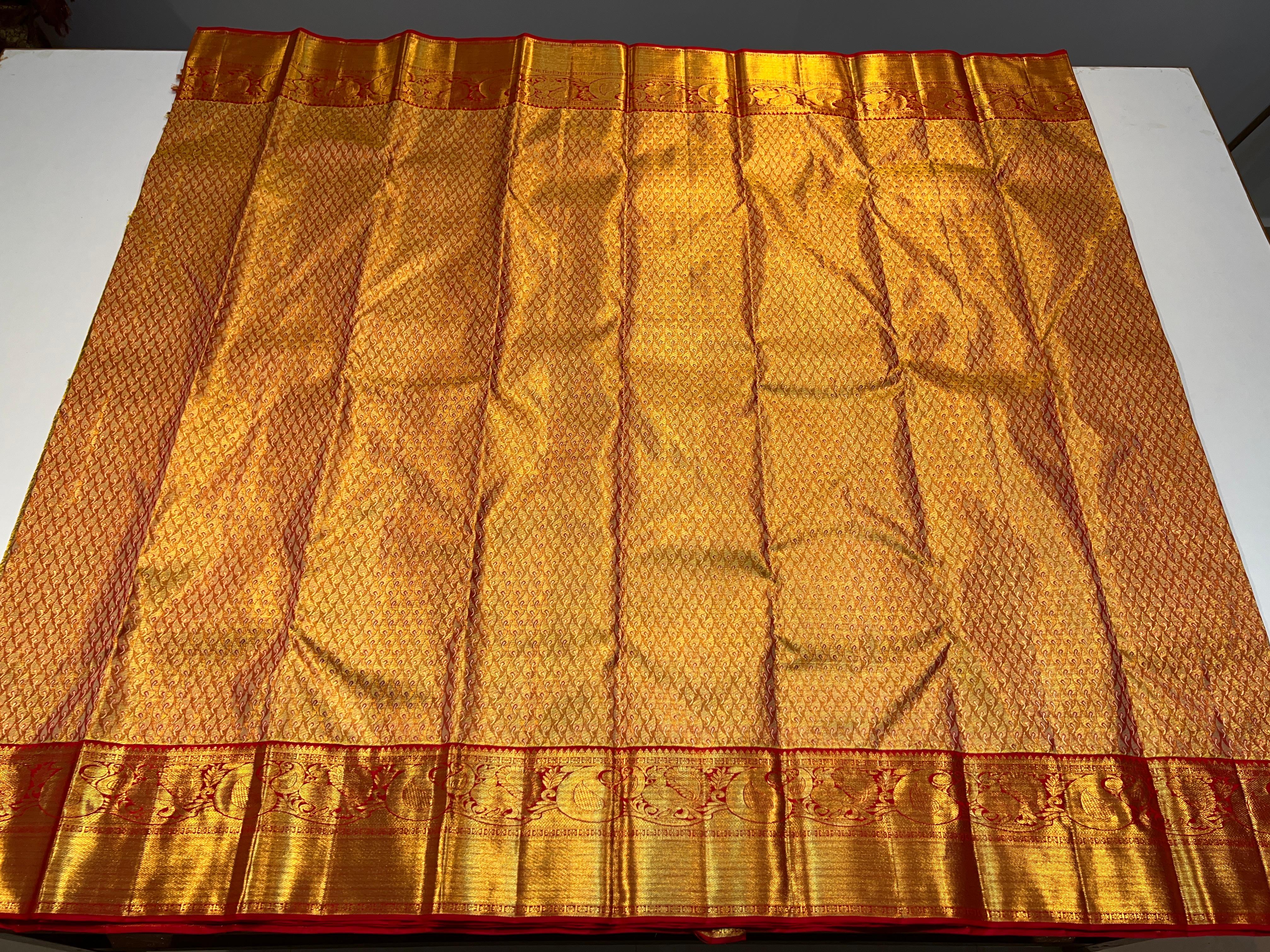 RED/ GOLD COLOUR  ZARI BORDER COMBITION PURE KANCHI SILK SAREE