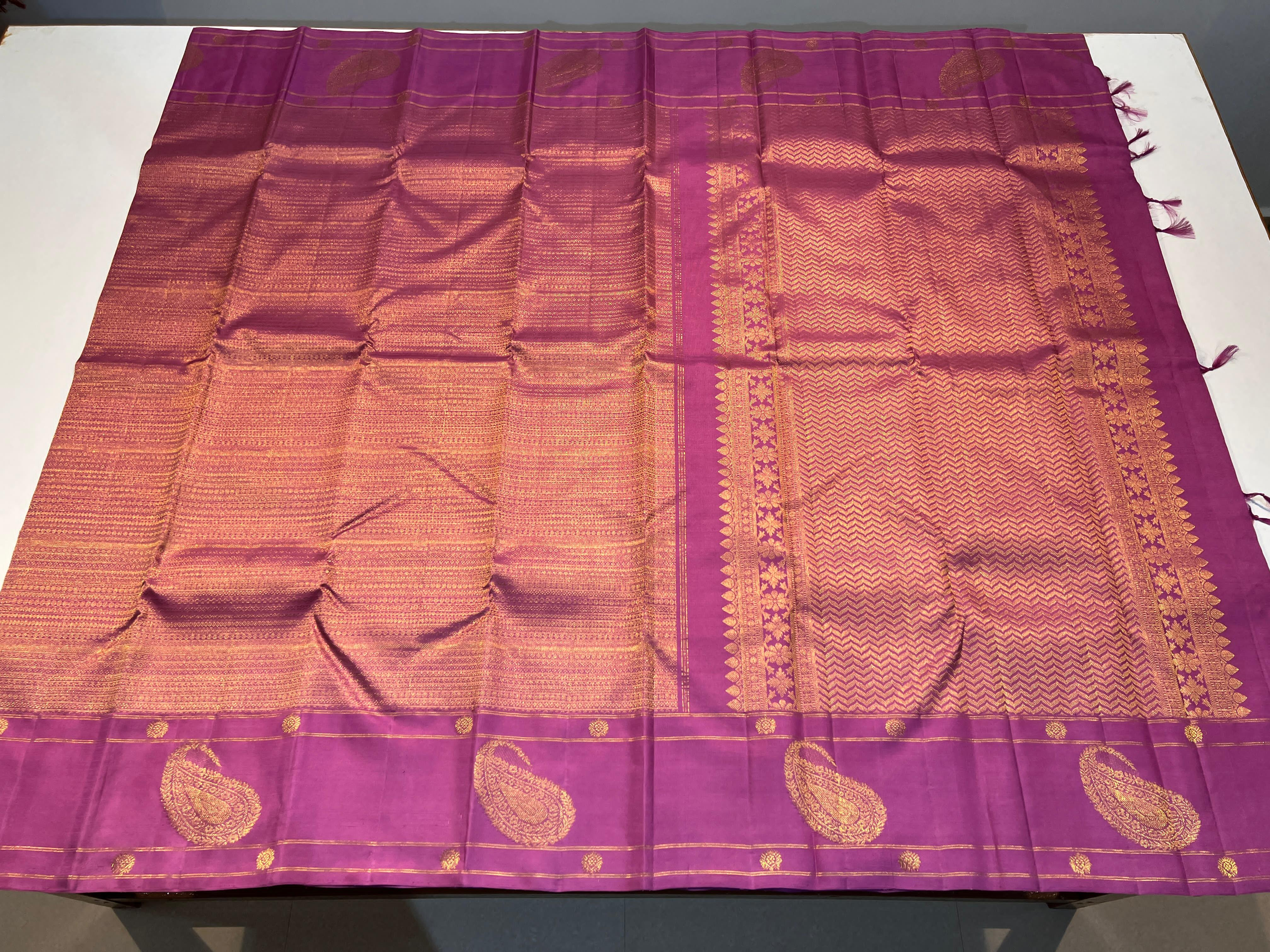 PINK/GOLD COLOUR  ZARI BORDER COMBITION PURE KANCHI SILK SAREE