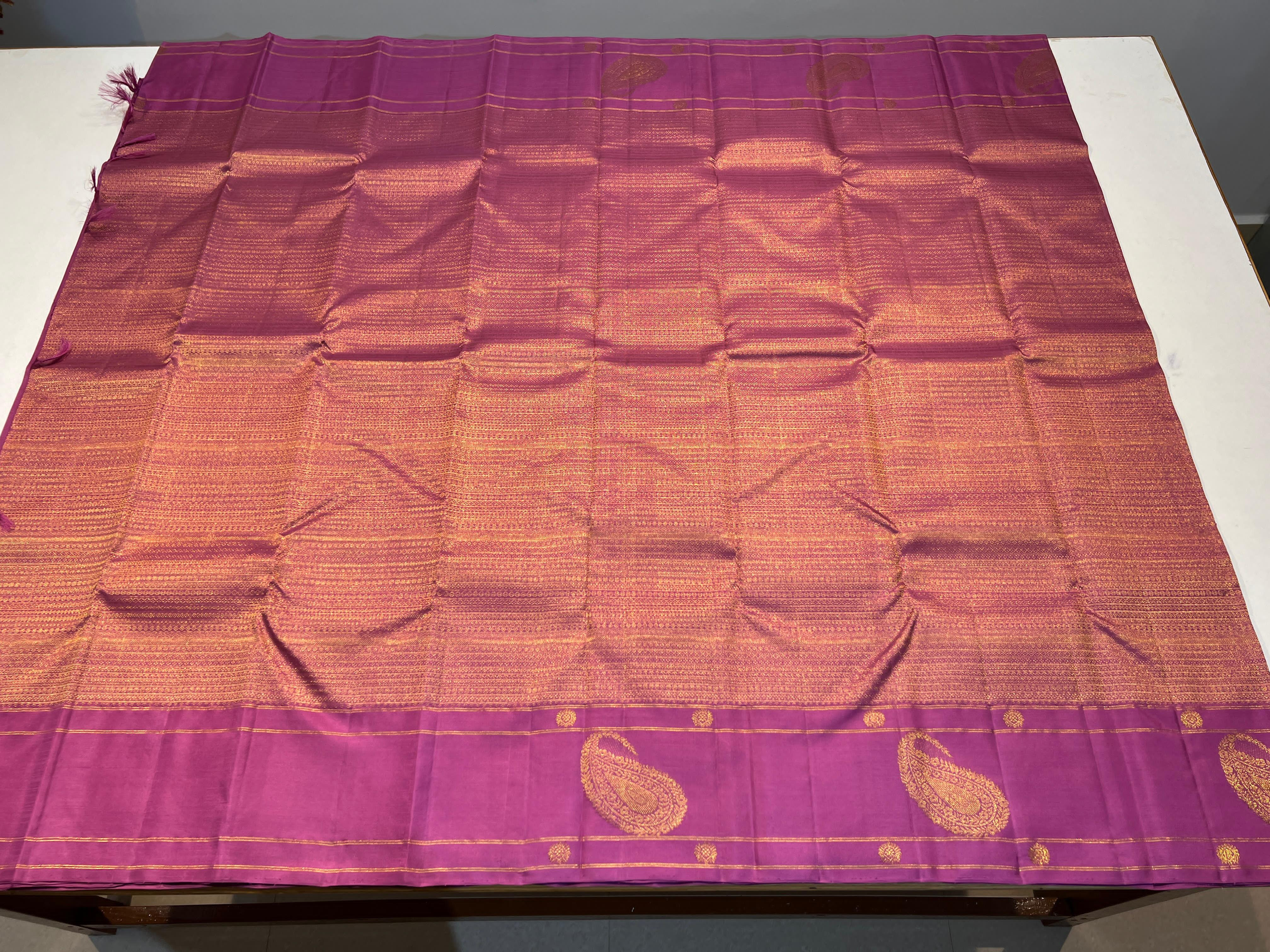 PINK/GOLD COLOUR  ZARI BORDER COMBITION PURE KANCHI SILK SAREE