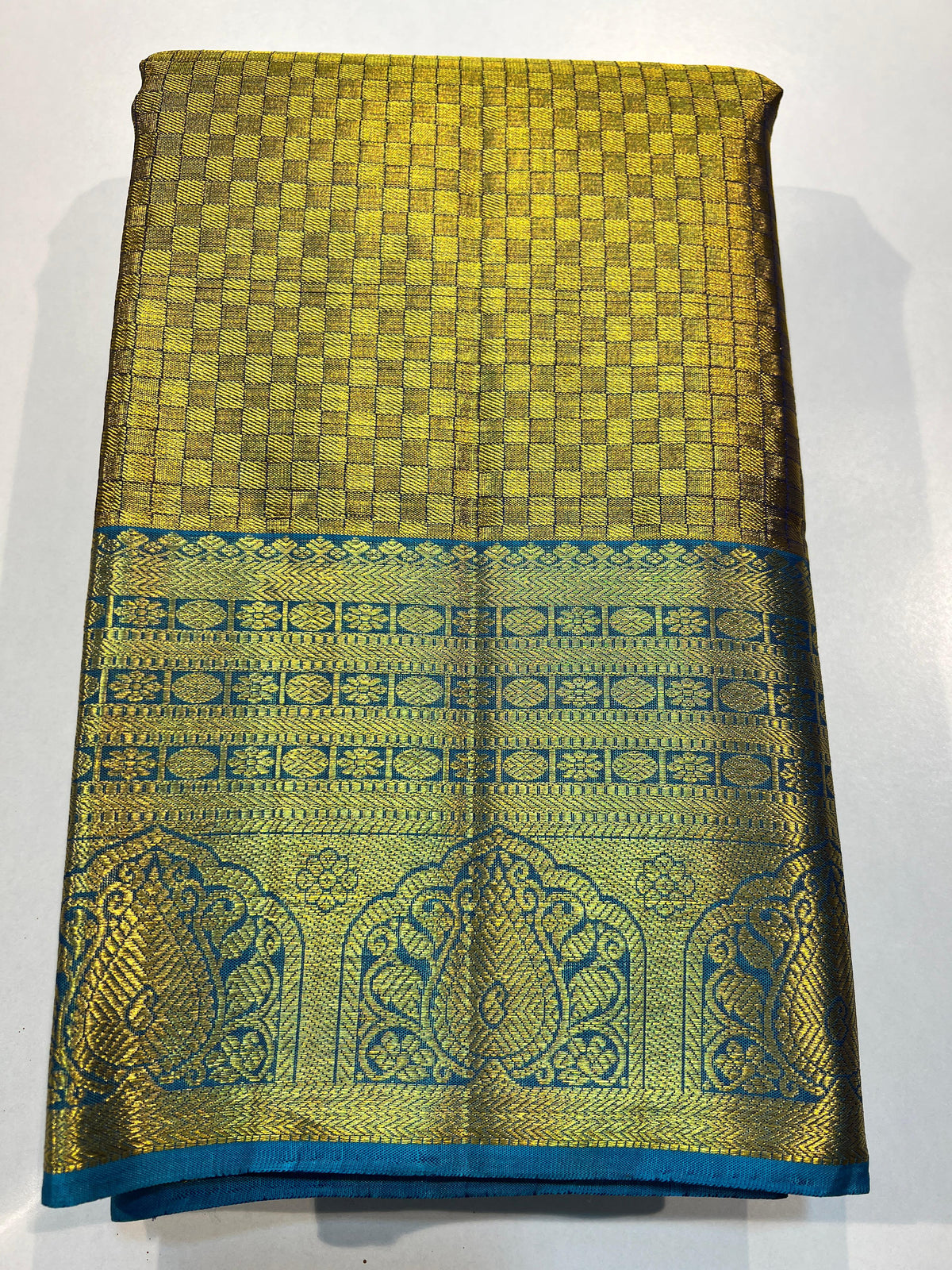 GOLDEN&BULE COLOUR KANCHIPURAM SILK SAREE