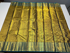 GOLDEN&BULE COLOUR KANCHIPURAM SILK SAREE