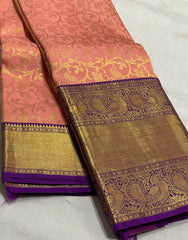 LITE ORANGE/PURPLE COLOUR  ZARI BORDER COMBITION PURE KANCHI SILK SAREE