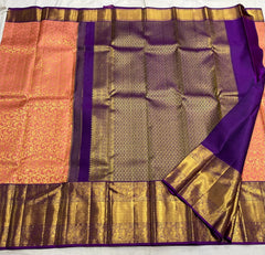 LITE ORANGE/PURPLE COLOUR  ZARI BORDER COMBITION PURE KANCHI SILK SAREE