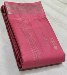 BABY PINK/NAVY BLUE COLOUR  ZARI BORDER COMBITION PURE KANCHI SILK SAREE