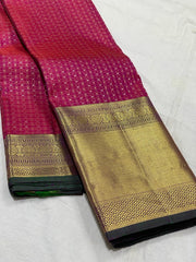 PINK/GREEN  COLOUR  ZARI BORDER COMBITION PURE KANCHI SILK SAREE