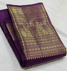 PURPLE  COLOUR  ZARI BORDER COMBITION PURE KANCHI SILK SAREE