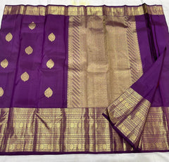 PURPLE  COLOUR  ZARI BORDER COMBITION PURE KANCHI SILK SAREE