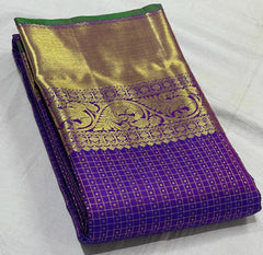 VOILET/GREEN  COLOUR  ZARI BORDER COMBITION PURE KANCHI SILK SAREE