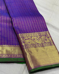 VOILET/GREEN  COLOUR  ZARI BORDER COMBITION PURE KANCHI SILK SAREE