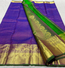 VOILET/GREEN  COLOUR  ZARI BORDER COMBITION PURE KANCHI SILK SAREE