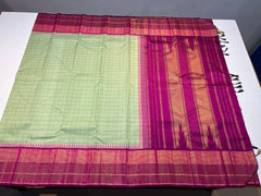 PISTA GREEN/PINK   TEMPLE BOARDER SAREE