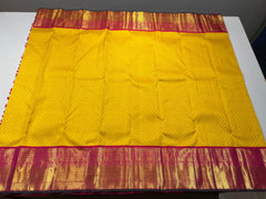 LEMON YELLOW/PINK COLOUR  ZARI BORDER COMBITION PURE KANCHI SILK SAREE