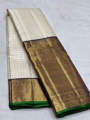 HALF WHITE/BROWN  COLOUR  ZARI BORDER COMBITION PURE KANCHI SILK SAREE