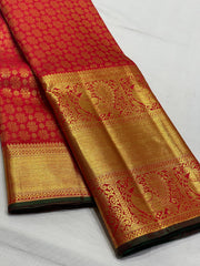 GREEN/RED  COLOUR  ZARI BORDER COMBITION PURE KANCHI SILK SAREE