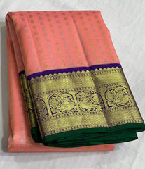 PEACH/VOILET COLOUR  ZARI BORDER COMBITION PURE KANCHI SILK SAREE