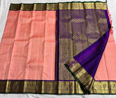 PEACH/VOILET COLOUR  ZARI BORDER COMBITION PURE KANCHI SILK SAREE