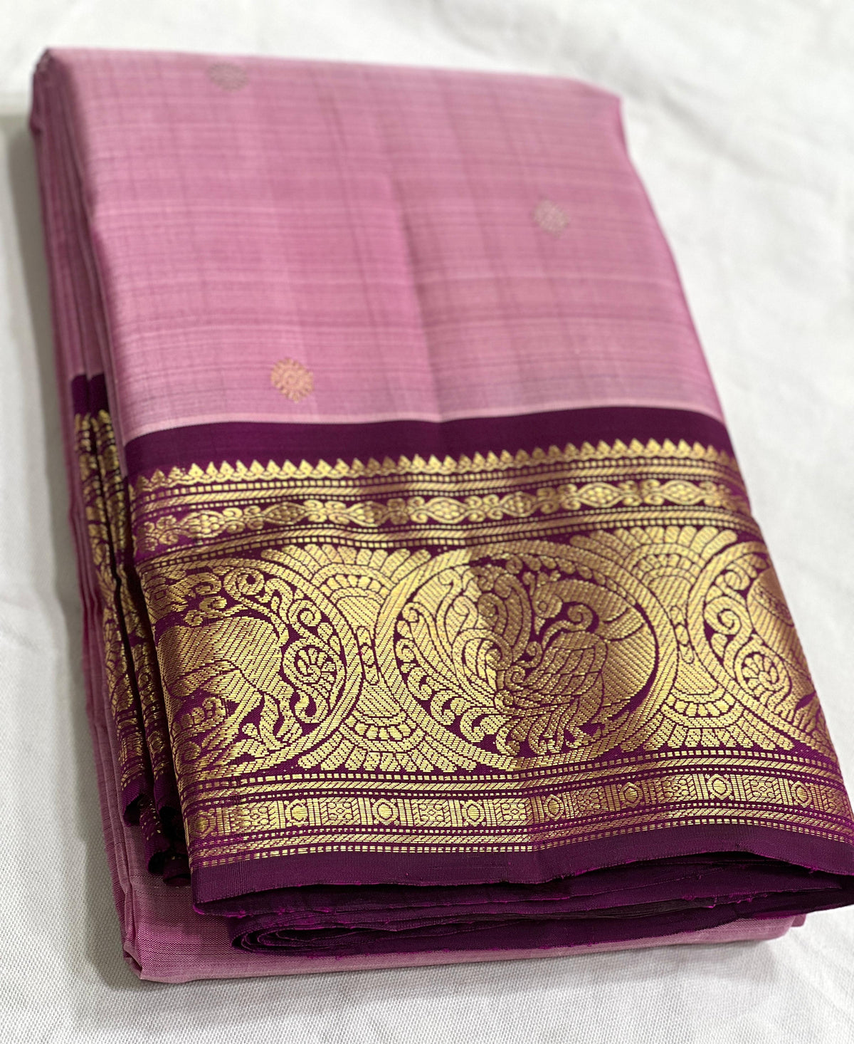 BABY PINK/PURPLE COLOUR  ZARI BORDER COMBITION PURE KANCHI SILK SAREE