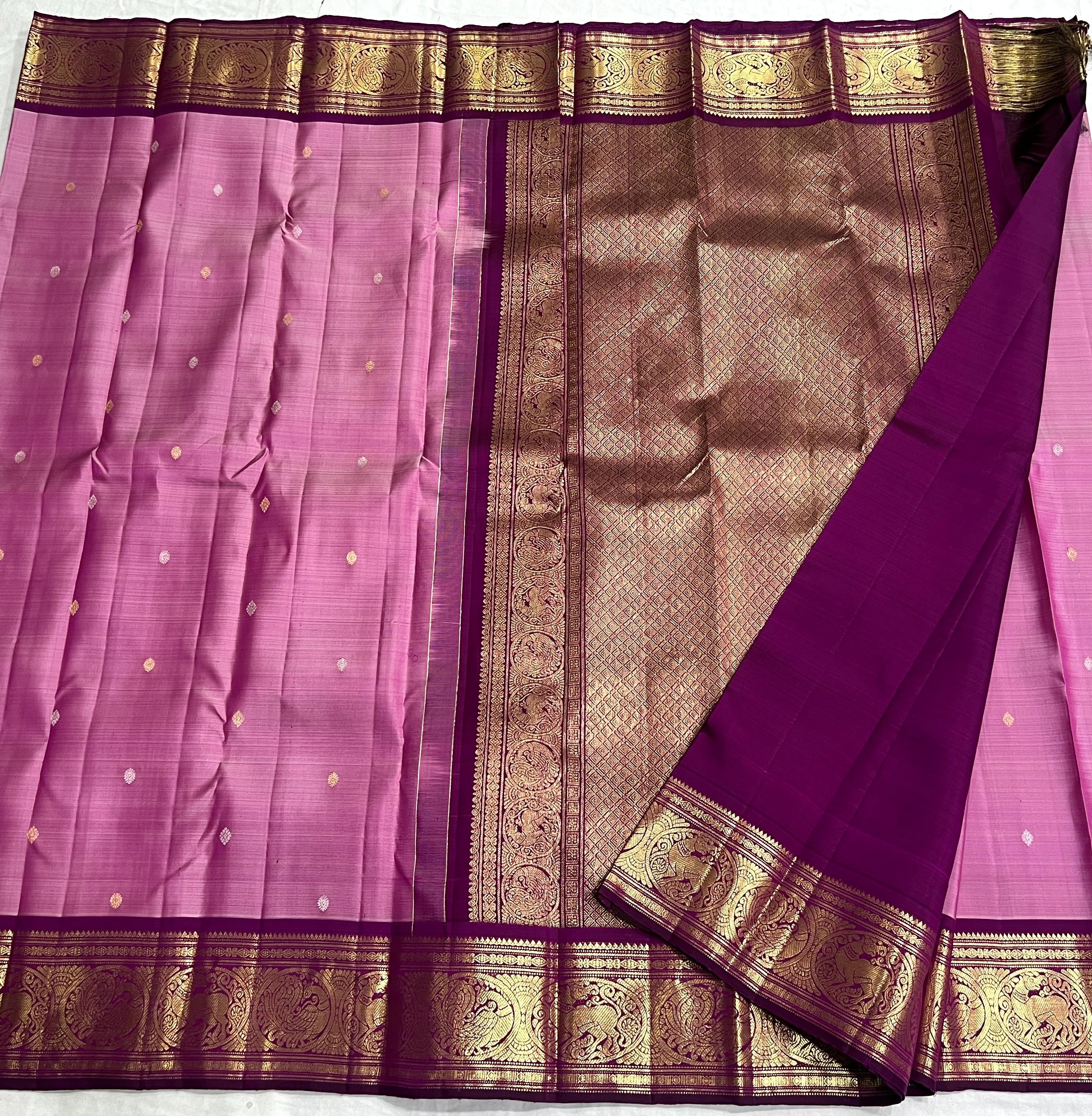 BABY PINK/PURPLE COLOUR  ZARI BORDER COMBITION PURE KANCHI SILK SAREE