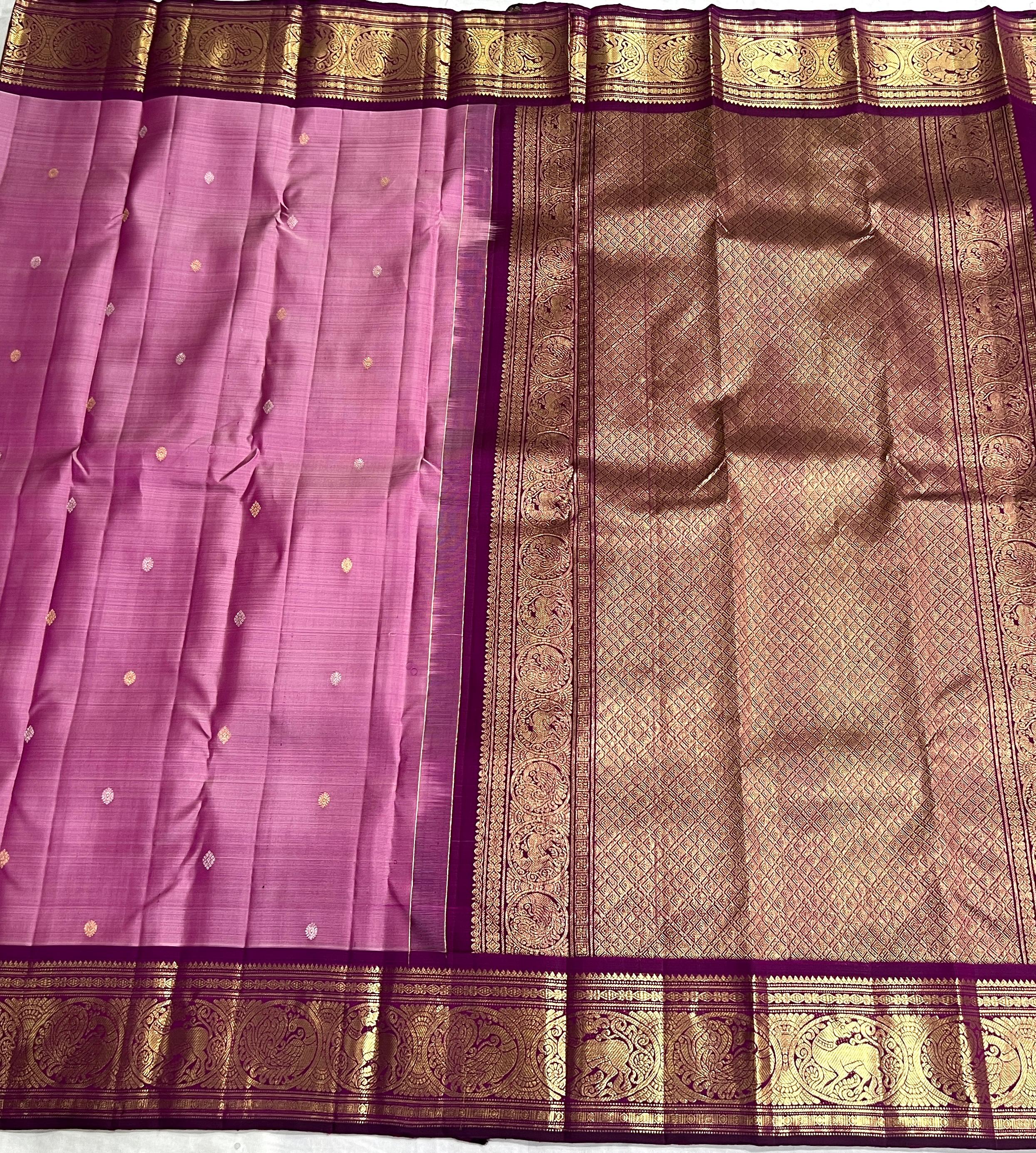 BABY PINK/PURPLE COLOUR  ZARI BORDER COMBITION PURE KANCHI SILK SAREE