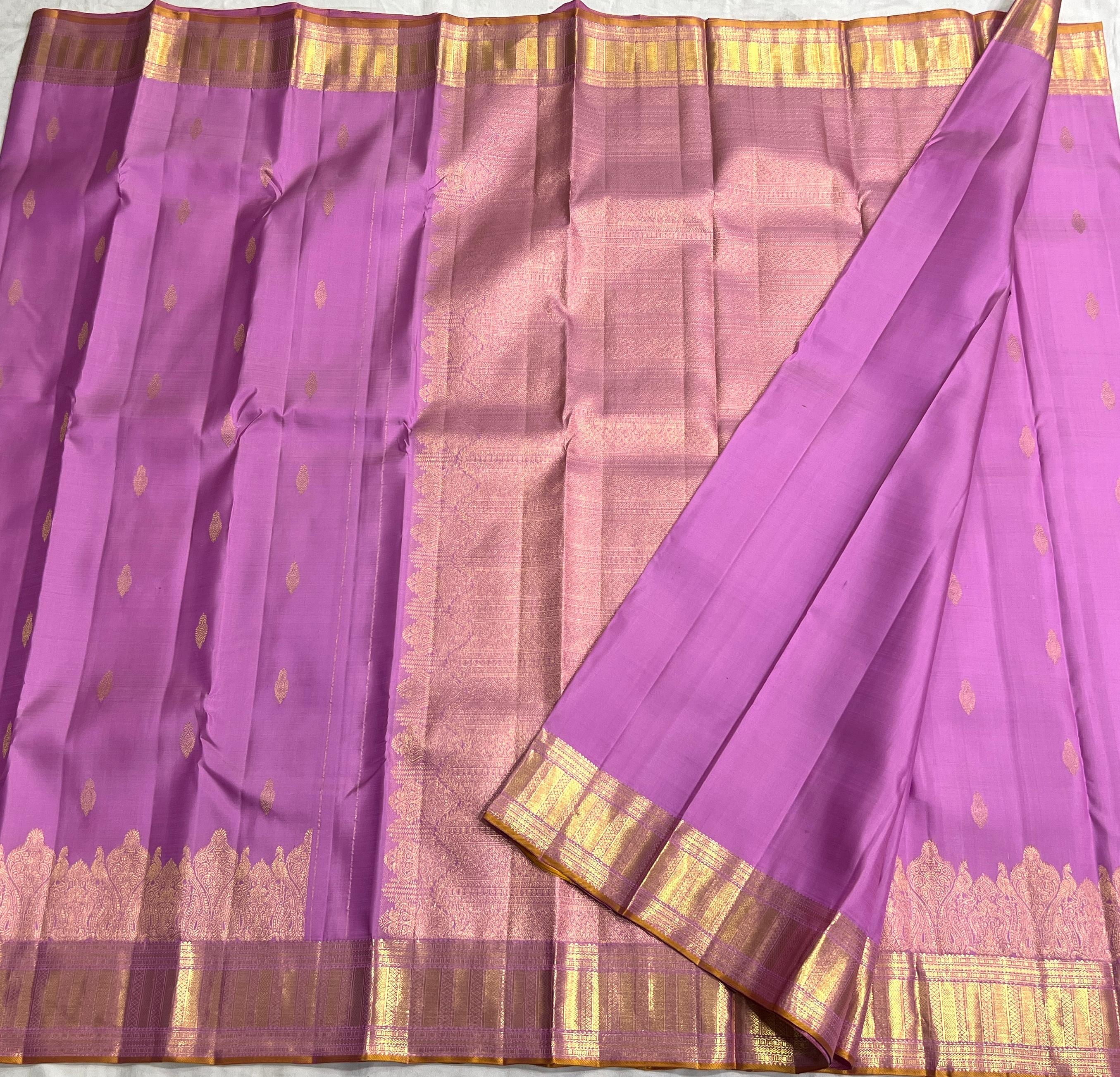 LILAC COLOUR  ZARI BORDER COMBITION PURE KANCHI SILK SAREE